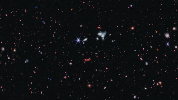 A panoramic vista of over 100,00 galaxies known as the Cosmic Evolution Early Release Science (CEERS) Survey.